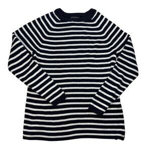 Banana Republic Women's Striped Sweater Ribbed Side Zip Long Sleeve Navy White L